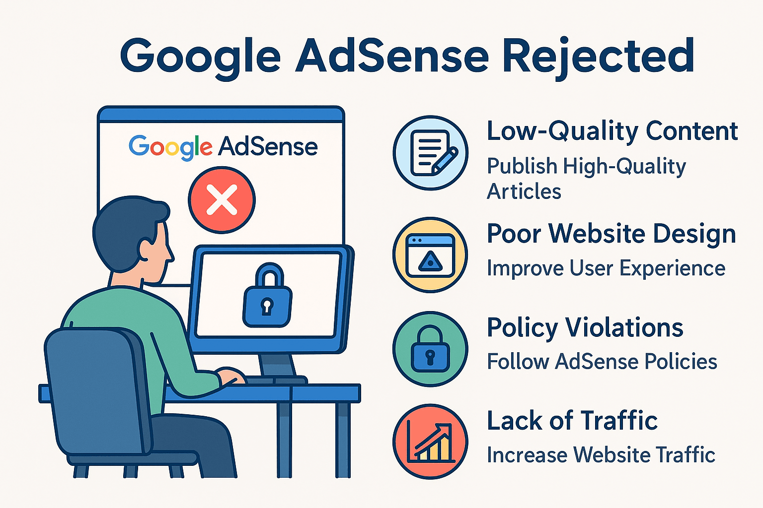 Reasons why google AdSense rejected the website and how to solve the this problem google AdSense rejected