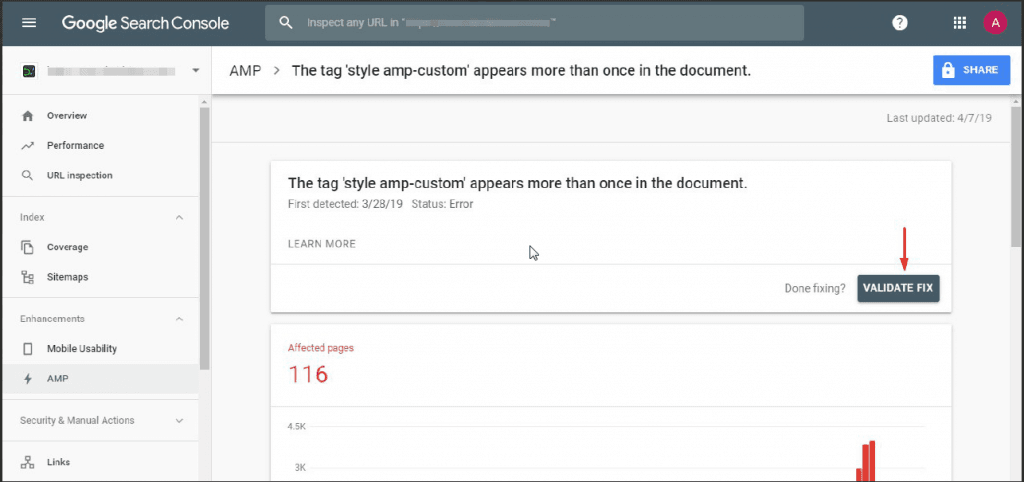 In Google Search Console check for errors