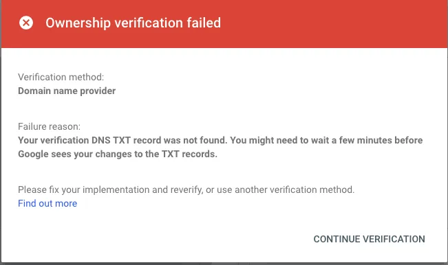 Google search console verify domain property with 12 steps 5 Ownership verification failed