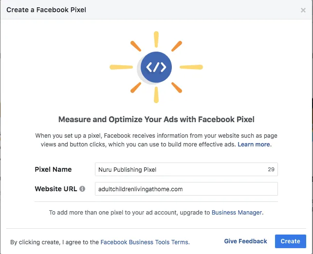 How to create a pixel in facebook by 5 steps 3 click create after entering your website URL