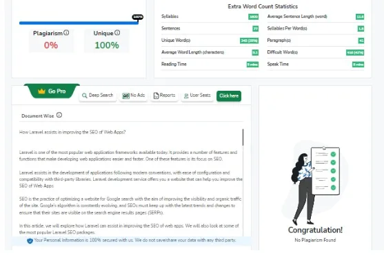 How Laravel assists in improving the SEO of Web Apps? 2 Plagiarism Report